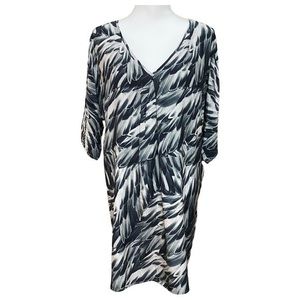 Marie Oliver 100% Silk V Neck Dress - Black, grey, white